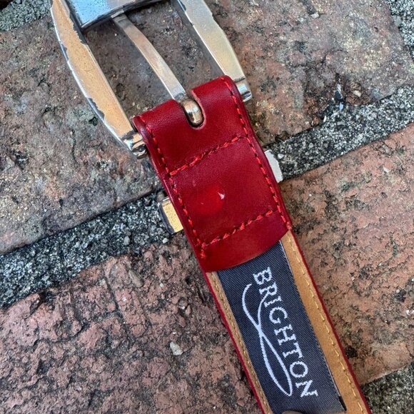 Brighton Red Leather Golf Belt Silver Conchos Size L 34 main image 6